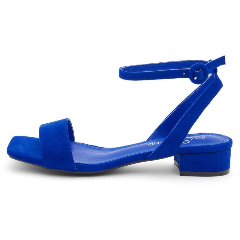 Shoe Land Women's Low Heels Dressy Sandals for 2025-1 Inch Chunky Block Short Heels | Square Open Toe with Adjustable Ankle Strap | Wedding & Party Heeled Sandals,1901Royalblue,Size 6.0, SL-Melinda