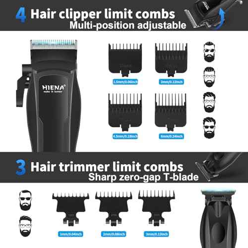HIENA PRO Hair Clippers for Men Professional, Cordless Barber Clipper & T-Blade Beard/Hair Trimmer Set, Electric Razor Foil Shaver Nose Trimmer Barber Kit, Men's Hair Cutting Kit with LED Display