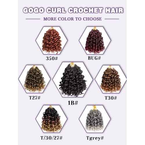 MYQUEEN GoGo Curl Crochet Hair Ombre Brown Curly Braids for Women 8 Inch 7 Packs Short Beach Ocean Deep Twist Synthetic Extensions T30#