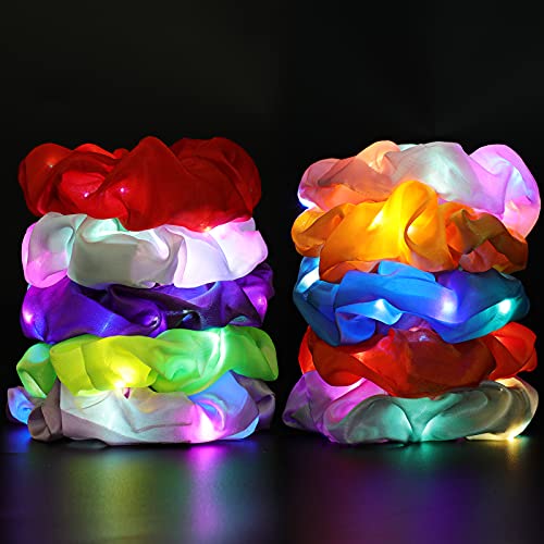 10PCS LED Hair Scrunchies with Light Modes for Girls, Premium Elastic Bands with Gift Bag - Glowing Hair Rings, Great Holiday Headwear