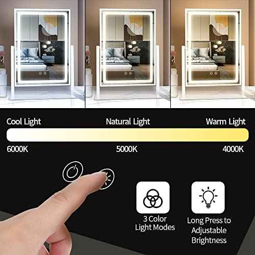 Vanity Mirror with Lights - 13.78"¡¿ 10.23" Adjustable Lighted Makeup Mirror for Desk, Detachable 10X Magnification Mirror, Touch Sensor, Desk Mirror for Bedroom & Dressing Room (White)