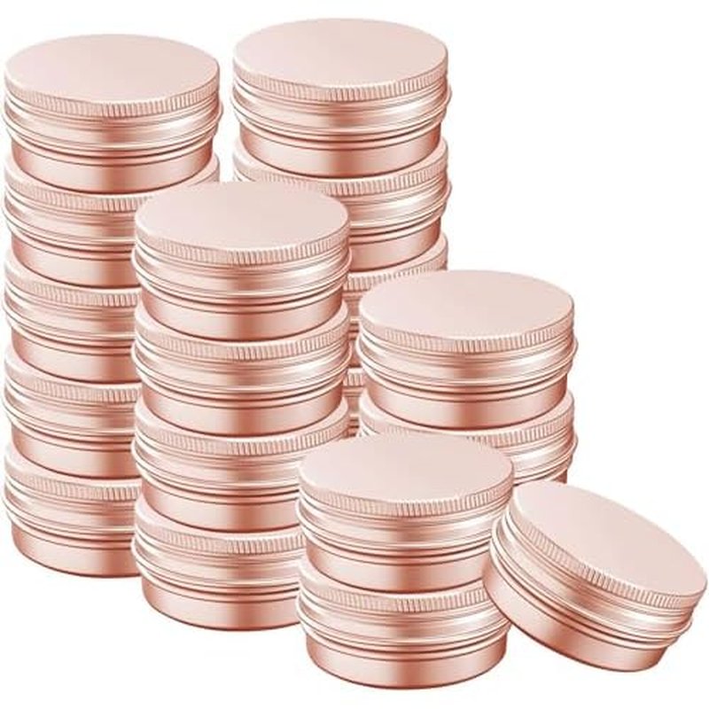 1 Ounce Aluminum Tin Jar with Screw Cap 30mL Tin Cans Refillable Containers for Cosmetic, Lip Balm, Cream, Lotion, Balms, Spices, Salve, Rose Gold 80 Pcs