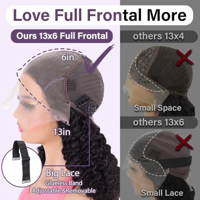 Curly Human Hair Wig 13x6 HD Lace Water Wave Frontal Wigs Human Hair Pre Plucked Wear And Go Deep Wave Frontal Glueless Wig for Black Women 180 Density Curly Wig Natural Black 18 Inch
