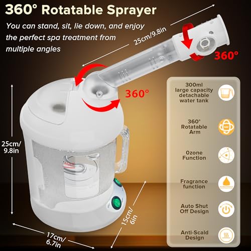 Easy to Clean Facial Steamer, Portable Nano Ionic Face Steamer for Facial Deep Cleaning, with 360¡Æ Rotating Arm, 300ML Large Capacity, with Aromatherapy Diffuser, Warm Mist
