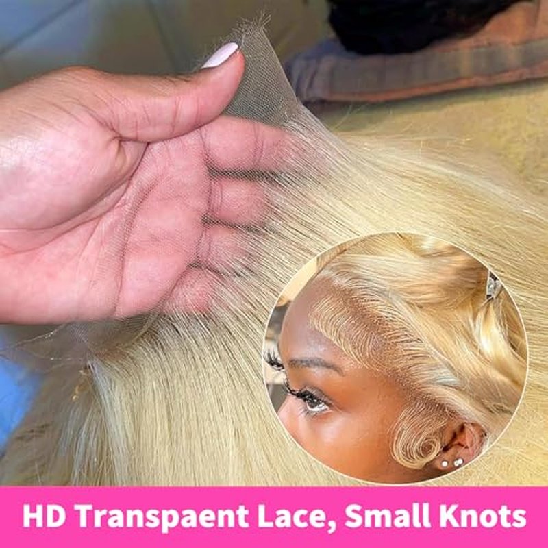24 Inch 613 Lace Front Wig Human Hair 200 Density Blonde Wig Human Hair 13X6 HD Transparent Straight Lace Front Wigs Human Hair Blonde Glueless Wig for Women Pre Plucked with Baby Hair