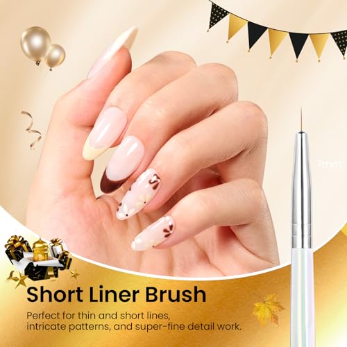 Beetles Nail Art Pens Brushes, 5pcs Nail Art Liner Brushes Set Painting Nail Dotting Drawing Tool for Long Lines, Details, Fine Drawing Sizes 7/11/15/20/25mm Gift for Women