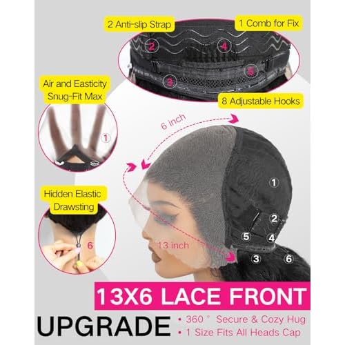 28 Inch Water Wave Lace Front Wigs Human Hair Wet and Wavy 13x6 HD Lace Front Wigs Human Hair Pre Plucked 200 Density Glueless Deep Wave Lace Front Wigs for Blak Women Full and Thick