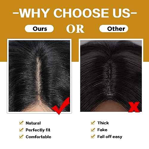 Synthetic Lace Front Wig for Women Long Layered Hair Wig with Curtain Bangs 24 inch Long Straight Black Hair Wig for Daily Party Cosplay (Color:1B)