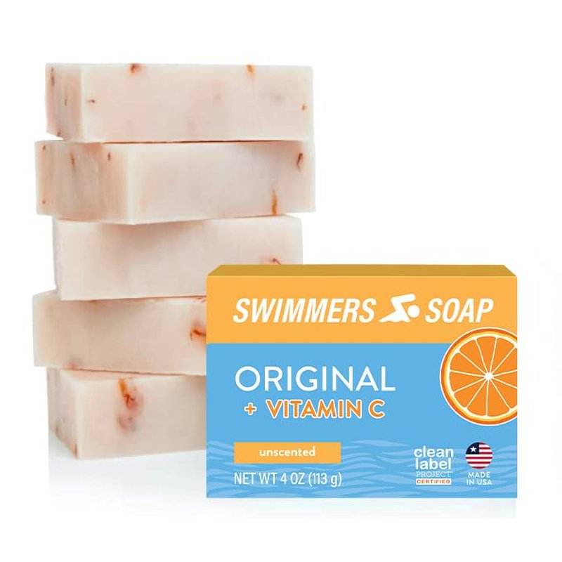 Natural Swimmers Soap Bar - Vitamin C Infused Body & Face Wash | Neutralizes Chlorine, Revitalizes Sensitive Skin | 5-Pack of 4 oz Bars