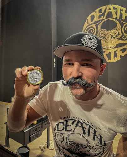 THE VINTAGE GROOMING CO. Black Magic Mustache Wax | Sudden Death | Hide Grey Hair In Beard Or Moustache | Strong Hold 1 oz Tin | No Heat Source Required | Unscented