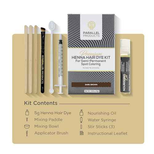Parallel Products Spot Color Henna Kit - Henna Hair Dye - 5 Grams - Tint for Professional Spot Coloring - with Nourishing Oil, Mixing Dish and Application Brush - Root Touch Up (Dark Brown)