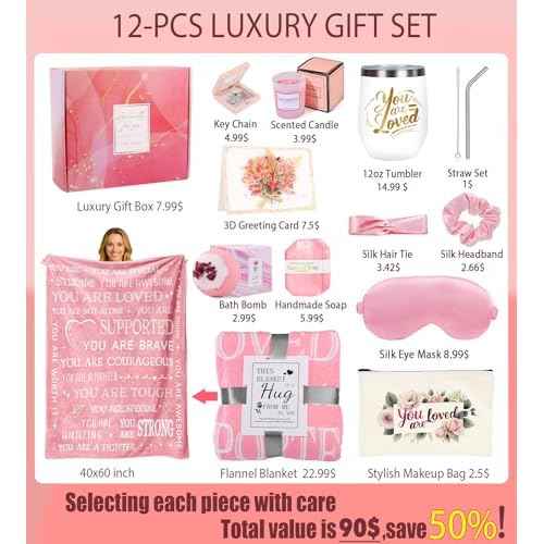 Gift Baskets for Women, Unique Care Package for Women, Self Care Christmas Gifts with Inspirational Gifts Blanket, Get Well Soon Gift for New Mom Wife Sister Friends Birthday