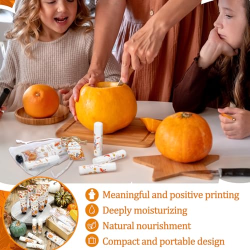 48 Sets 192 Pcs Thanksgiving Pumpkin Hand Cream and Lip Balm Fall Party Favors Gifts for Guests Pumpkin Bridal Baby Shower Wedding Party Favor with Thank You Card Organza Bags Travel Size