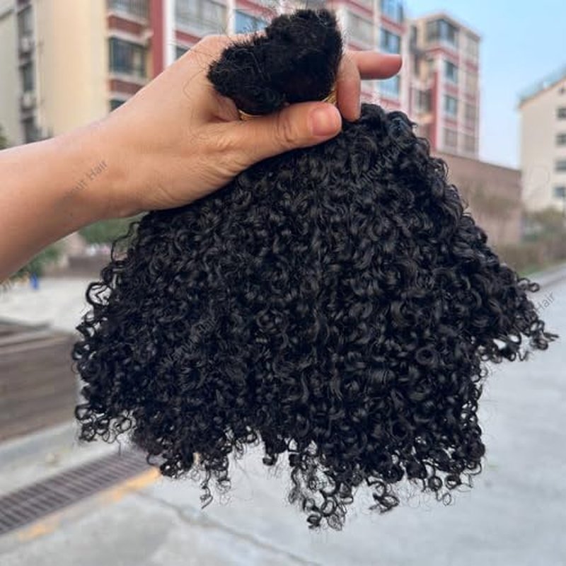 Afro Kinky Curly Bulk Human Hair Extensions Double Drawn Brazilian Virgin Braiding Hair For Boho Box Braids Afro Kinkys Crochet Hair Walnut hair 95-100g 24Inch 1Bundle