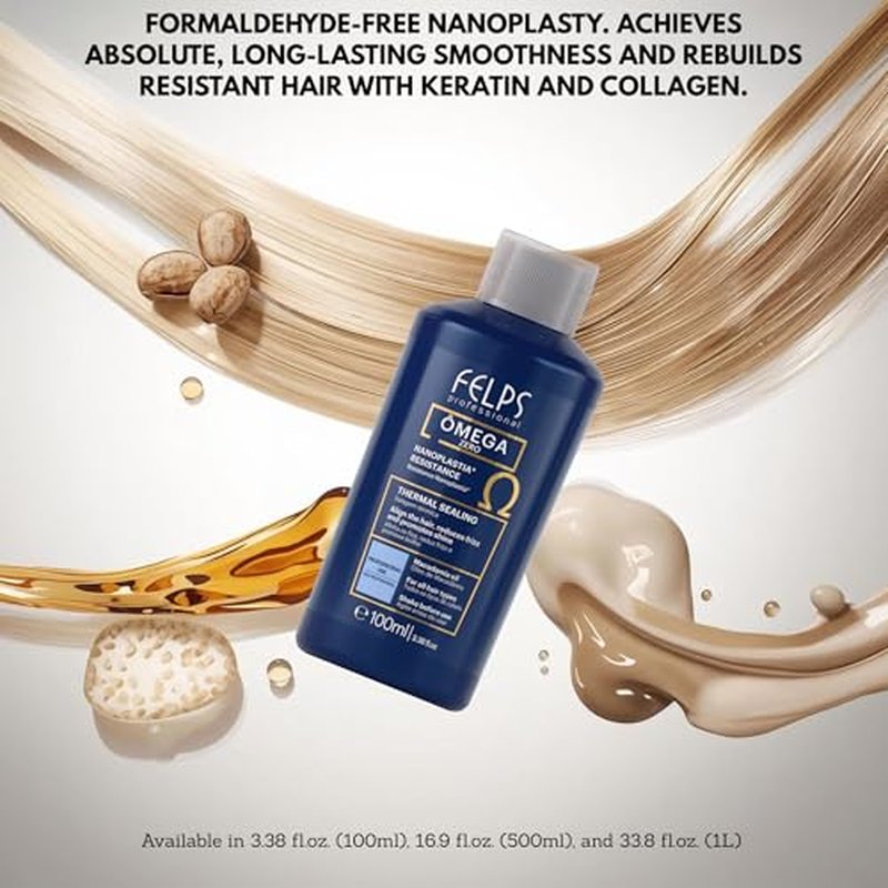 Kit 3 Mini Felps Professional Omega Zero Nanoplastia Hair Straightening Treatment, Formaldehyde-Free, with Macadamia Oil, Mini 3x3.38 fl.oz