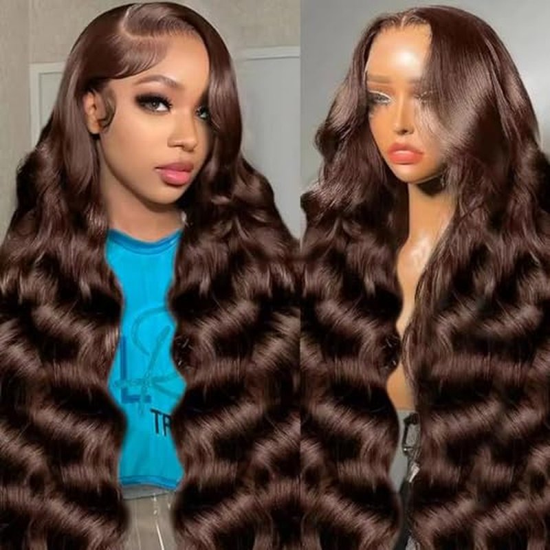 Body Wave Lace Front Wig 24 inch Brazilian Hair 13x6 Chocolate Brown Body Wave Wigs 100% Unprocessed Human Hair Body Wave Human Hair Wig with Baby Hair for Women