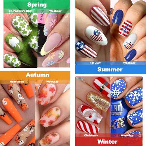 12 Months All Holiday Nail Stickers, 24 Sheets Seasonal Variety Pack 2 Pcs Per Month DIY Nail Art, Self-Adhesive Pegatinas U?as for a Year of Halloween Christmas Thanksgiving&Valentine¡¯s Day
