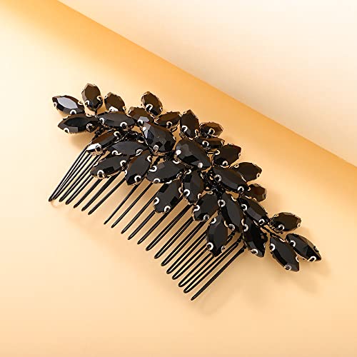 Teyglen Hair Comb, Crystal Bride Wedding Hair Comb Full Black Rhinestone Side Comb Bridal Hair Piece Accessories for Bride Women Girl (Black, 11 * 6 cm / 4.33 * 2.36 inches)