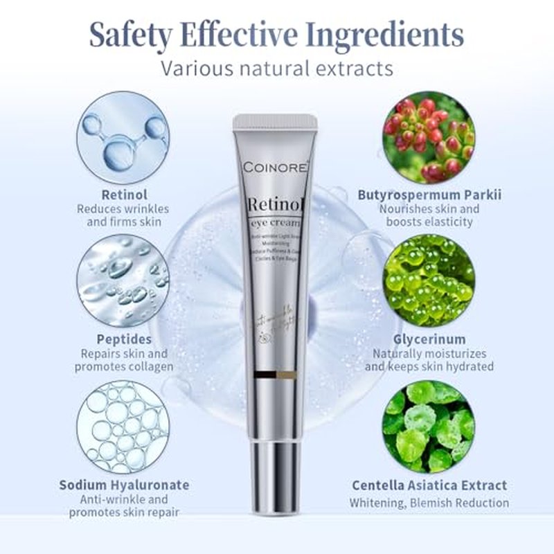 Retinol Under Eye Cream - Cream for Men & Women, Dark Circles, Puffiness & Wrinkles, Anti-Aging Eye Cream for Fine Lines, 0.7 Fl Oz