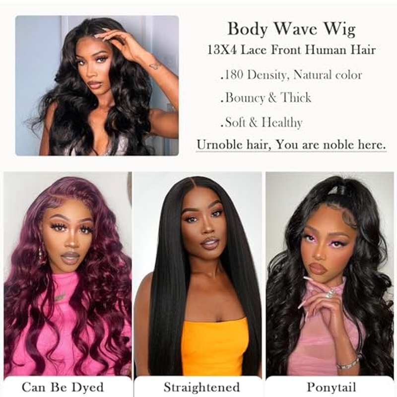 13x4 Body Wave Lace Front Wigs Human Hair Pre Plucked with Baby Hair 180% Density 13x4 HD Transparent Lace Front Wigs for Black Women Natural Black Wigs(28inch)