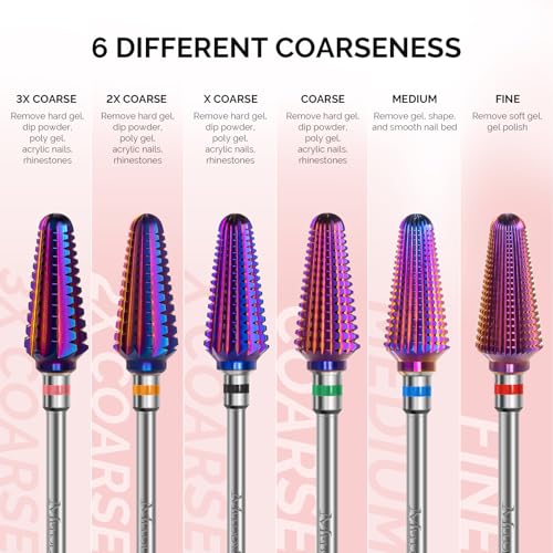 MelodySusie Professional Tornado Nail Drill Bits, 3/32'' Carbide Tungsten Multi-function Bits, Suitable for Manicure Pedicure Cuticle Gel Polishing, Salon Bits, Purple, Series Bit-X, XC