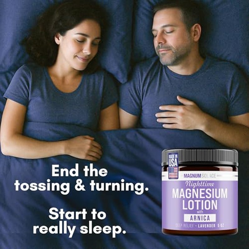 Magnum Solace Nighttime Magnesium Lotion with Arnica ? Soothing Relief & Relaxation, Highly Concentrated Magnesium for Muscles & Joints ? Apply to Legs or Feet Before Bed ? Skin-Friendly