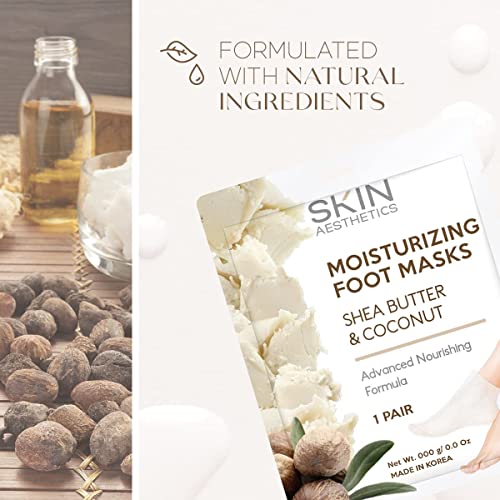 Shea Butter & Coconut Foot Masks - Moisturizes & Repairs Cracked Feet, Hydrating & Exfoliating - Dermatologist Tested Korean Skincare - Clean Beauty, Cruelty-Free - 3 Pairs