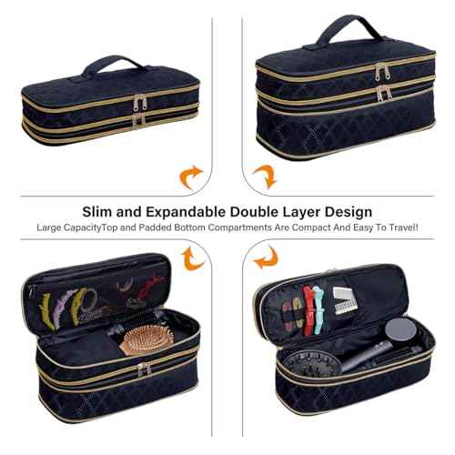 Hair Dryer Travel Carrying Case, Curling Iron Storage Bag, Slim Expandable Handheld Dual-Layer Travel Storage Bag for Dryer/Hair Tool Organizer/Style Organizer