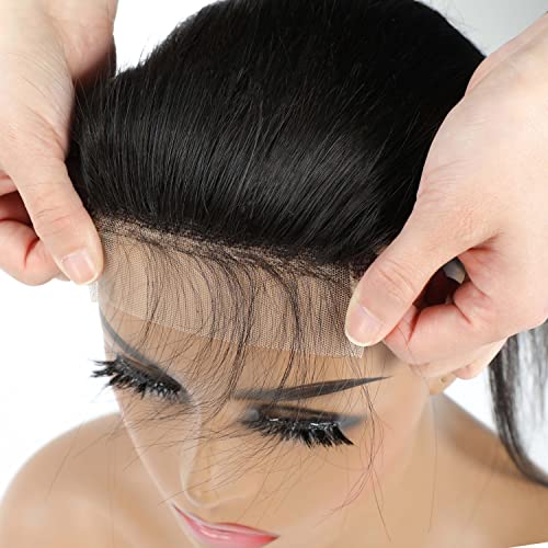 Straight 4x4 HD Lace Closure Human Hair,12A Transparent Lace Closure 100% Remy Human Hair Free Part Hand Tied Swiss Lace Closures Pre Plucked with Baby Hair Front Only Natural Black(20 Inch)