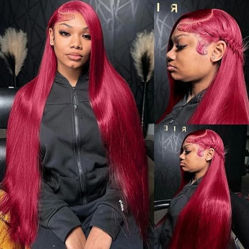 28 Inch 99J Burgundy Lace Front Wigs Human Hair 13x6 HD Transparent Straight Lace Front Wig Human Hairs Pre Plucked Burgundy Wig Red Wine Glueless Frontal Wigs Human Hair Wigs for Women