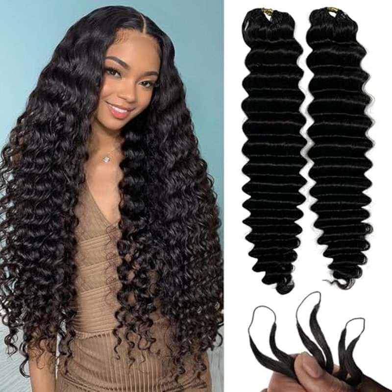 Feather Human Hair Crochet Bundles Knotless Deep Loose Wave Extensions Lightweight Micro Twists Pre Separated Crochet Hair For Braiding Curly 14Inch 120g 100Strands