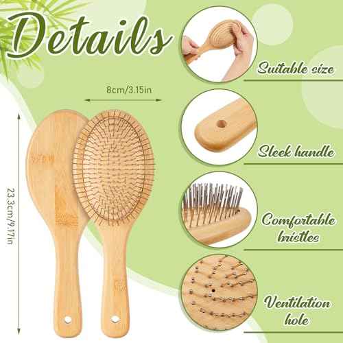 Weysat 6pcs Bamboo Hair Brush with Steel Bristles for Women Bulk Wooden Paddle Brush Scalp Massage Bamboo Detangling Hairbrush Engraving DIY Gift for Women Men Wedding, Anti Static, All Hair Types