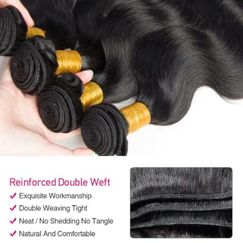 12A Human Hair Bundles 24 24 24 Inch Body Wave Bundle 100% Unprocessed Brazilian Virgin 3 Bundle Human Hair Double Weft Weave Bundle Body Wave Natural Black