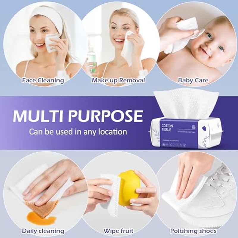 Disposable Face Towel 600 Count, Face Clean Towels, Soft Cotton Dry Wipes Facial Cloths Towelettes for Washing and Drying, Facial Tissue for Cleansing, Skincare and Makeup Remover