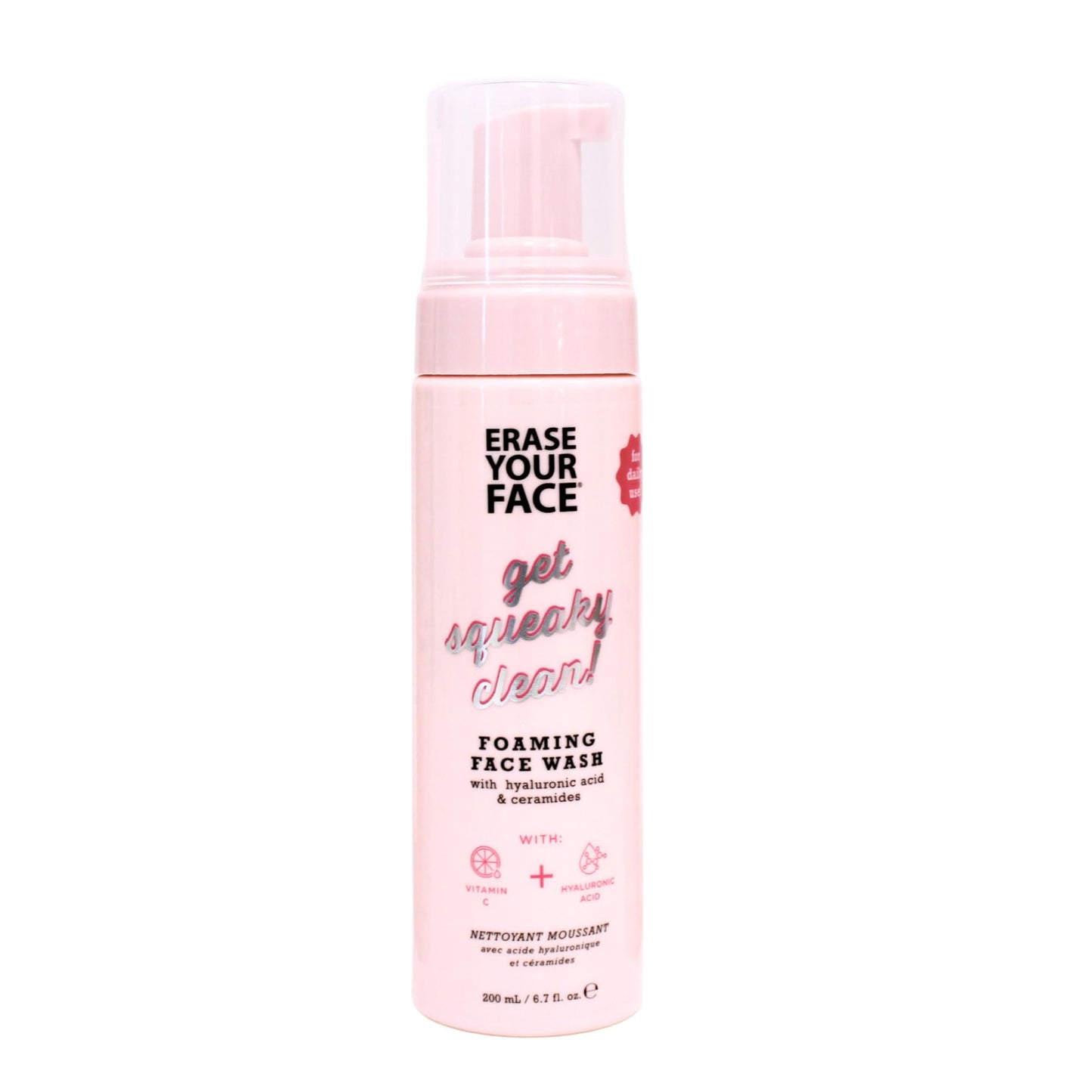 ERASE YOUR FACE Foaming Face Wash - Gentle Face Wash to Rejuvenate & Nourish Skin - Hydrating Face Wash Enriched with Hyaluronic Acid, Ceramides & Vitamin C for a Radiant Glow (6.8 Fl Oz)