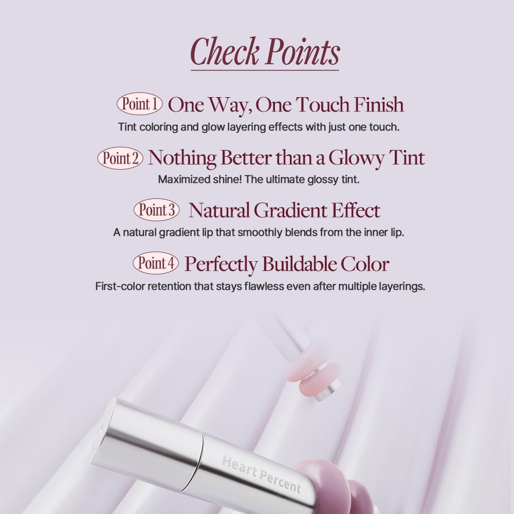 Heart Percent Dote On Mood One Way Glowy Tint, Glass-like High Shine Glossy Finish w/Long-Lasting Luminous Color Lip Stain for Glowy Look, #11.Dawn Mauve