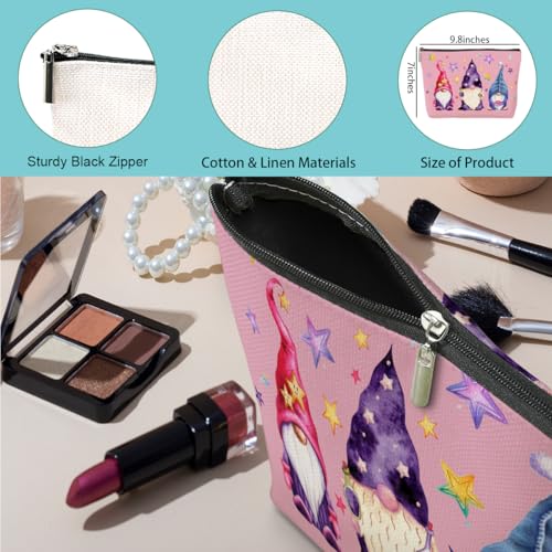 4 Pack Watercolor Magic Gnome Star Makeup Bag Cosmetic Bags Gnomes Gifts for Women Gnome Lovers Daughter Girl Friend Sister Bestie Nurse Wife Mom Friendship Birthday Christmas Waterproof Toiletry Bag