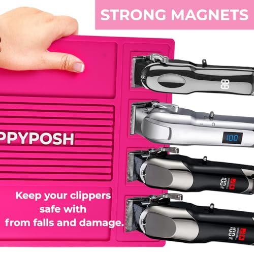 Magnetic Barber Mat, Magnetic Barber Mats For Clippers and Supplies, Barbershop Pad for Station, Beauty Salon Table Matt, Barbering Tool Organizer for Pro Hairstylist, Pink