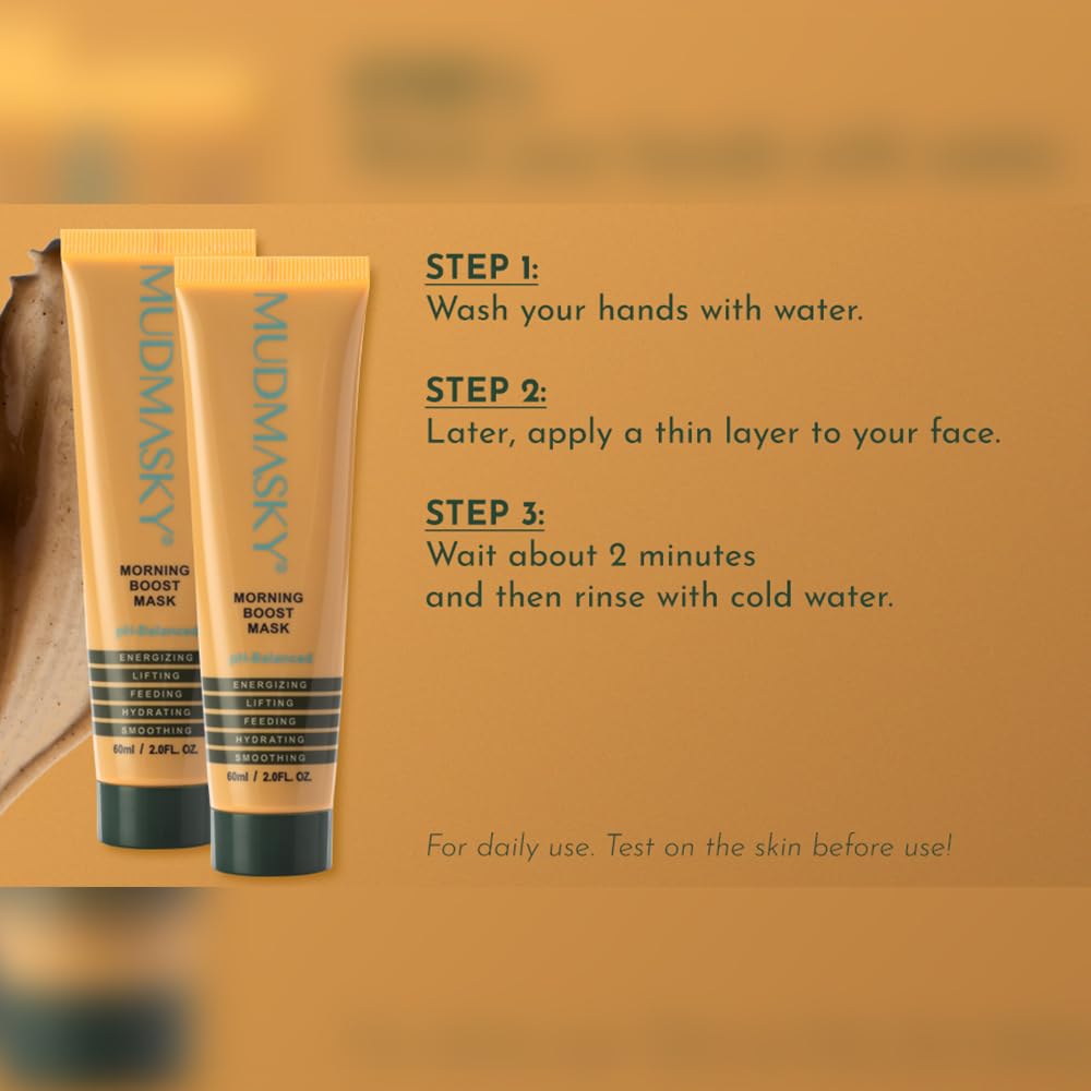 MUDMASKY Morning Boost Mask 60ml – Energizing Clay Face Mask for Beauty & Skin Care, Hydrating & Lifting with Coffee, Moroccan Lava Clay, Indonesian Flowers – Moisturizing & Smoothing