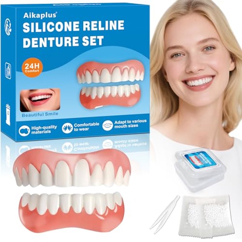 Moldable False Teeth - Veneers Teeth for Women & Men, Silicone Dentures Set for Both Upper and Lower, Temporary Dentures DIY at Home Within Minutes Fix Your Smile 1Pack