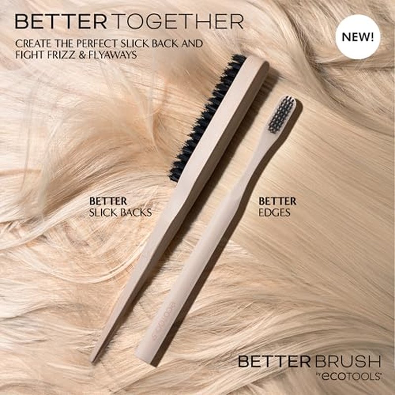 EcoTools Slick Back Hairbrush, Small Brush For The Perfect Ponytail Or Bun, Tease, Smooth, & Style Hair, Tame Frizz & Flyaways, Renewable Bamboo Handle & Vegan Boar Bristles, Cruelty-Free, 1 Count