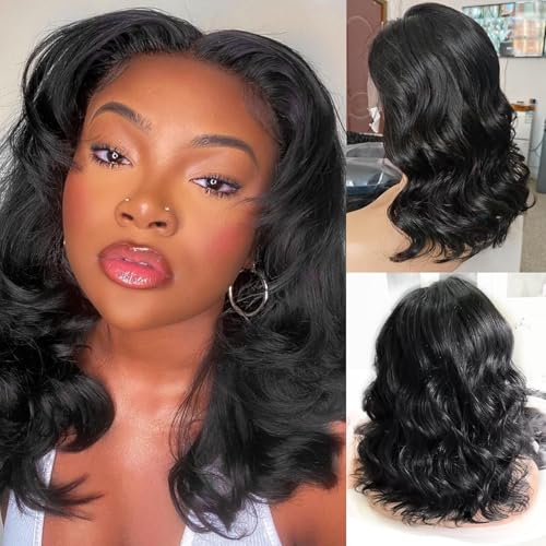 Oriole Body Wave Bob Wig Human Hair 13x6 HD Lace Front Wigs Human Hair Pre Plucked 210% Density Glueless Wig Bob Wigs for Black Women Natural Black 10 Inch