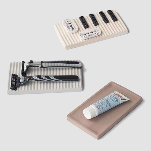 NICITY Diatomite Razor Holder for Shower,Water Absorption Fast Drying Natural Diatomite Tray for Razor Soap Shaving Cream Foam Bottle Face Wash (Light grey)