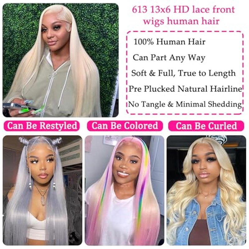 613 Lace Front Wig Human Hair Blonde 13x6 HD Transparent Lace Front Wigs Human Hair 200 Density 22 Inch