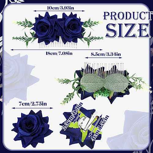 Geyoga Flower Hair Clip Set, 6 Pcs Rose Hair Accessories for Women Girls Wedding Dancing Party (Navy Blue)