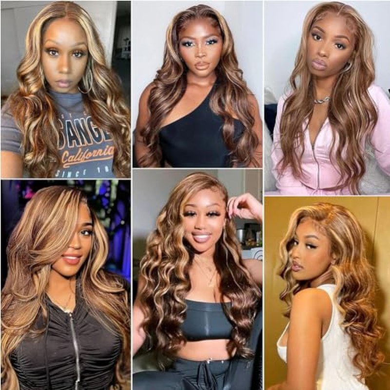 Human Hair Wig 24 Inch 13x4 Ombre Body Wave Lace Front Wigs Human Hair Honey Blonde Wig Pre Plucked with Baby Hair 200 Density 4/27 Highlight Glueless Human Hair Wigs for Black Women