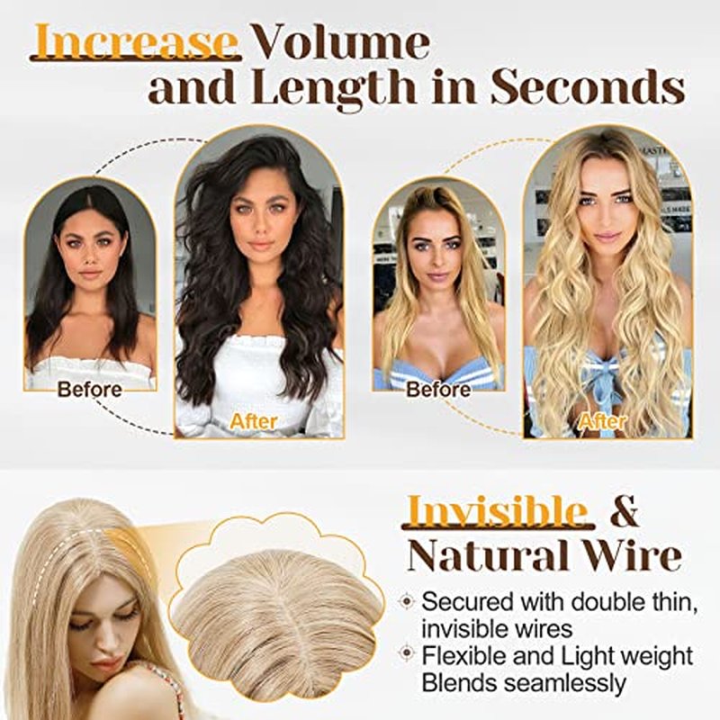 Benehair Human Hair Extensions Thick Ends Invisible Wire Real Human Hair with 2 Fish Lines Thicker Hairpieces 20inch 110g Medium Brown Hair Extensions Straight Thicker Hairpieces for Women #4
