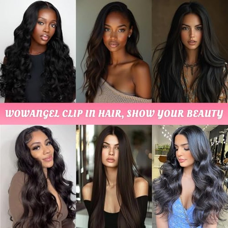 WOWANGEL Clip in Hair Extensions Human Hair,14" Seamless Clip Ins No Damage,7pcs 120g Remy Hair Reusable for Daily Styling,Weddings,Events,Natural Black (1B)