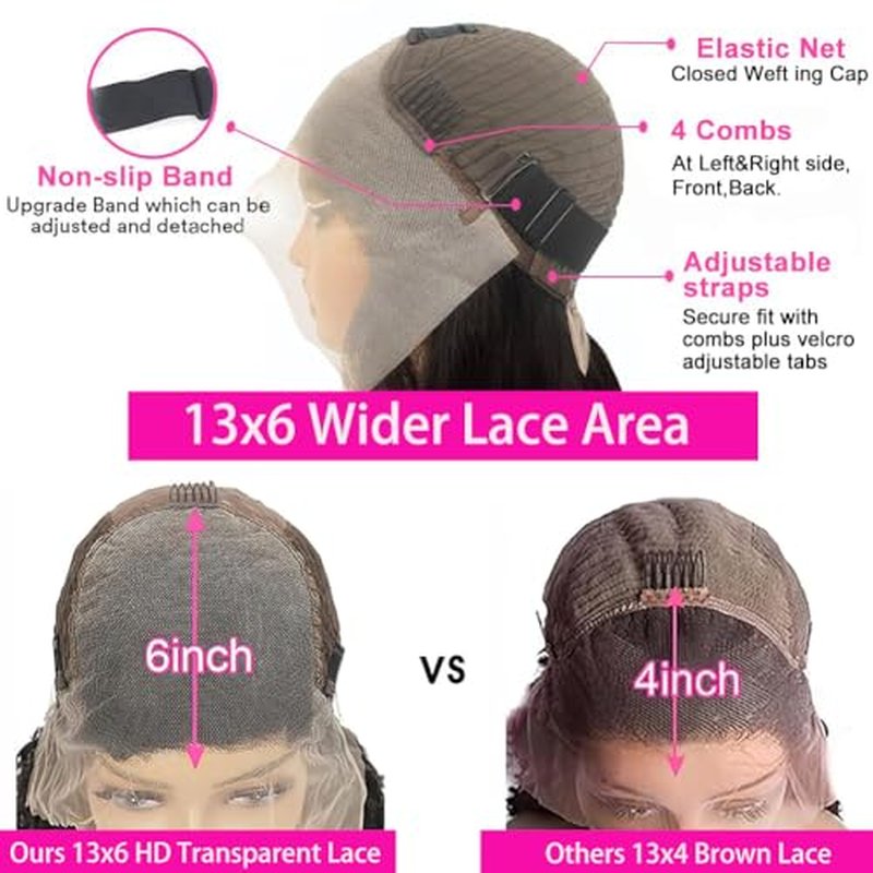 200% Density 24 Inch 13x6 Deep Wave Lace Front Wigs Human Hair Curly HD Lace Front Human Hair Wig Pre Plucked 100% Real Human Hair No Synthetic Blend No Tangle No Shedding Triple Lifespan 3X