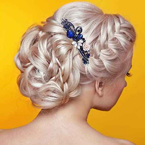 5 Pieces Crystal Rhinestones Hair Barrettes Large Flower Butterfly Pearl French Vintage Clip Wedding Navy Hair Jewelry for Thick long Hair for Women(Exquisite Style)